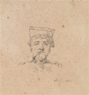 CHARLES-ÉMILE JACQUES (Paris 1813-1894 Paris) Group of 4 pencil portrait studies of soldiers.